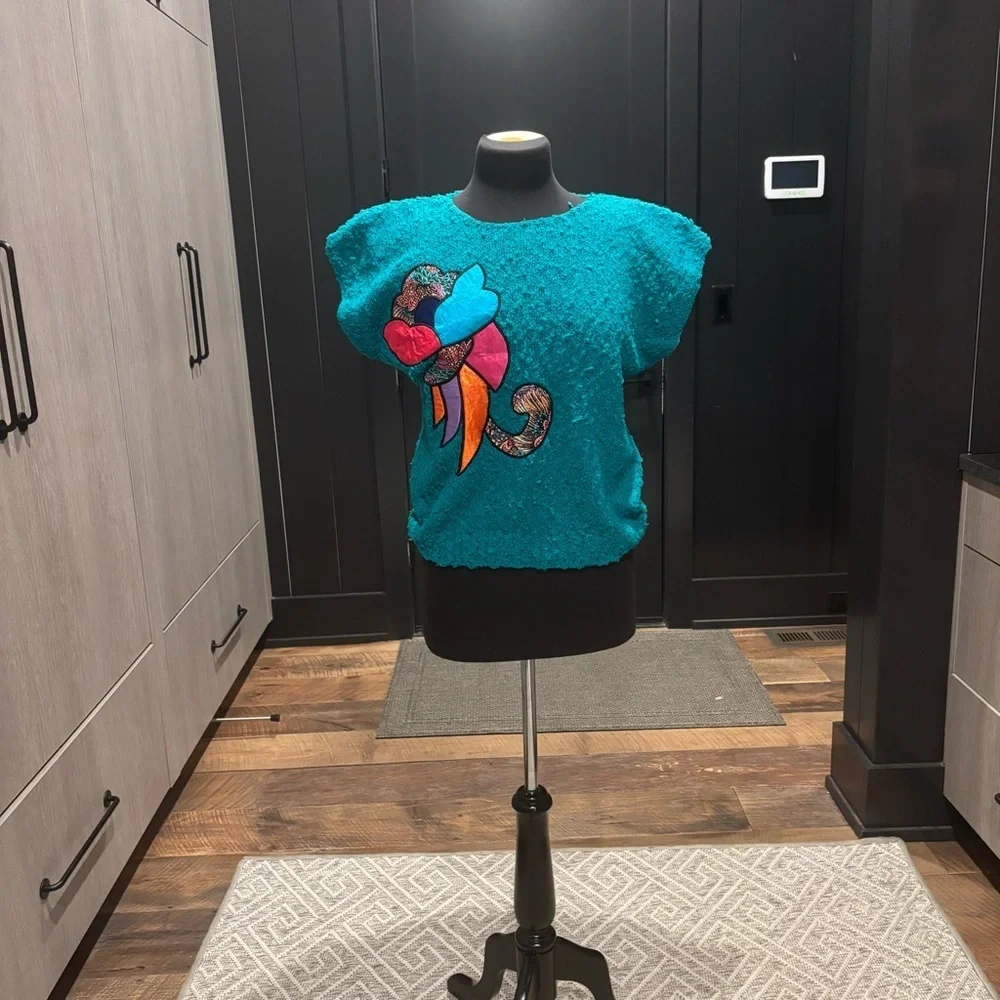 🖤 Vintage 90s WorthingtonTeal Popcorn Knit Statement Sweater | Size M 🖤💚 - Picture 2 of 5